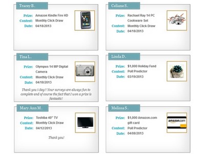 Screen shot of Recent Winners at Ipsos