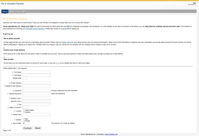 Screenshot of Vocalabs' registration form Vocalabs-Registration-page
